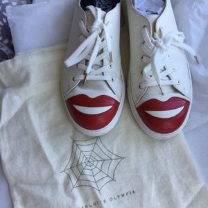 Charlotte Olympia red lips leather sneaker sz 40